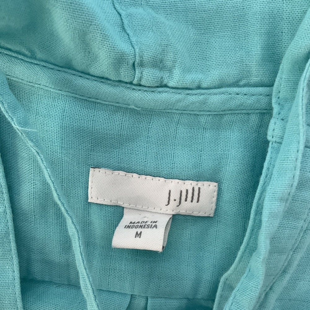 J Jill Hooded Pullover Top Womens M Turquoise Boho Lightweight‎ Cotton LS Travel - Picture 2 of 6